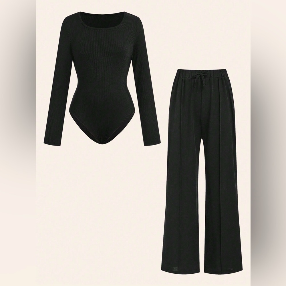 Girls Size Medium Black Bodysuit/Wide Leg Pant Set